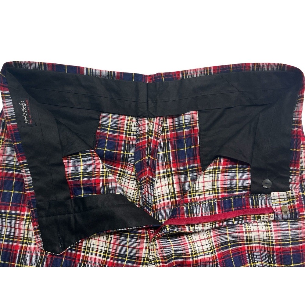 vtg 80s 34x30 Red White Blue Yellow Plaid Tartan Pants Trousers USA Cotton Blend - Picture 7 of 7